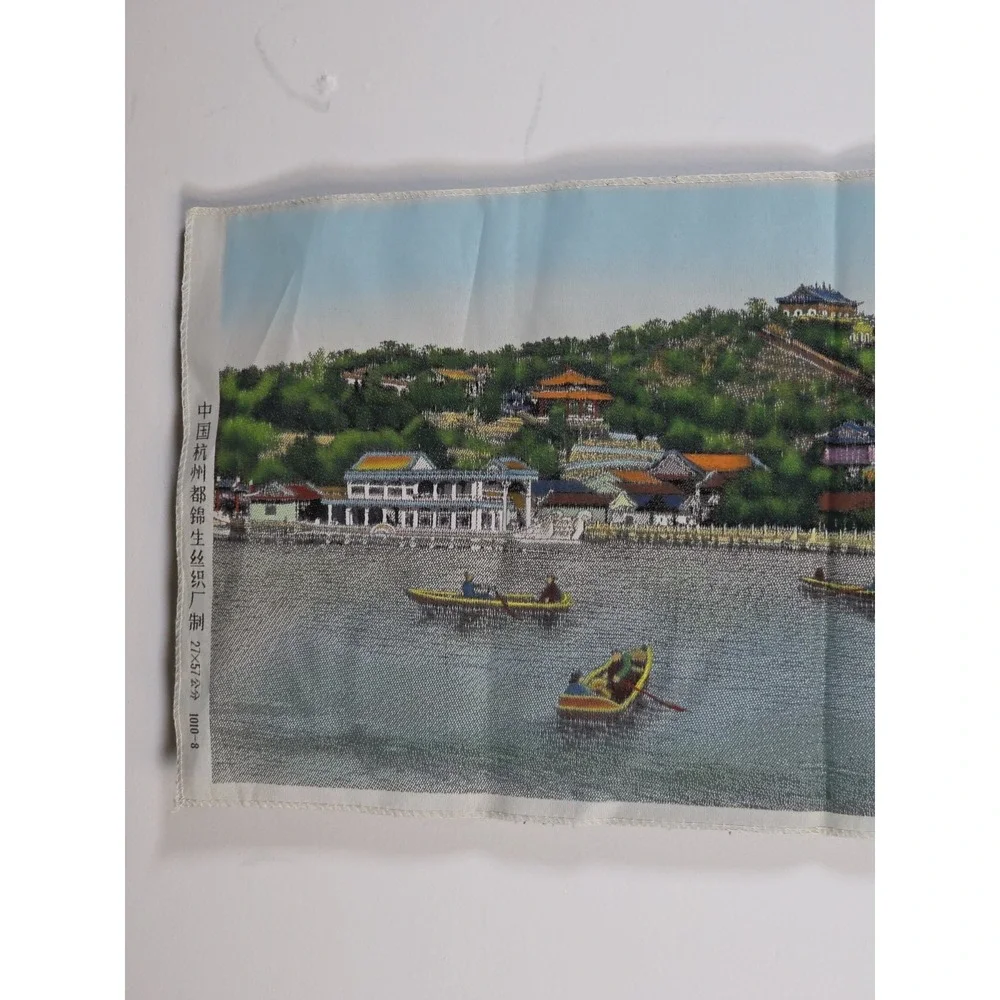Antique Chinese Silk Handwoven Scenic Tapestry Water Theme Asian Wall Hanging 24